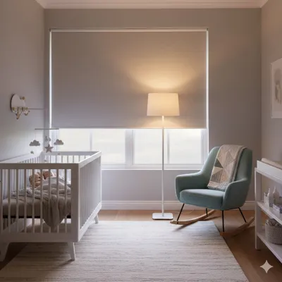 Cordless blockout roller blind in a nursery, child-safe, Custom Blinds South Africa