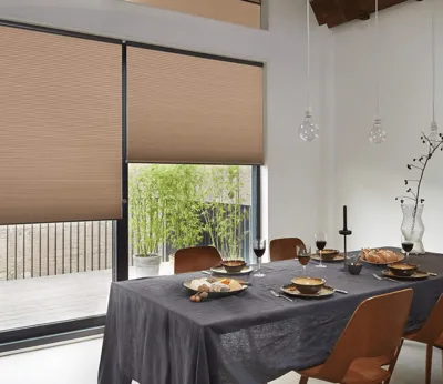 Honeycomb blinds in a dining room, Custom Blinds Shutters & Awnings